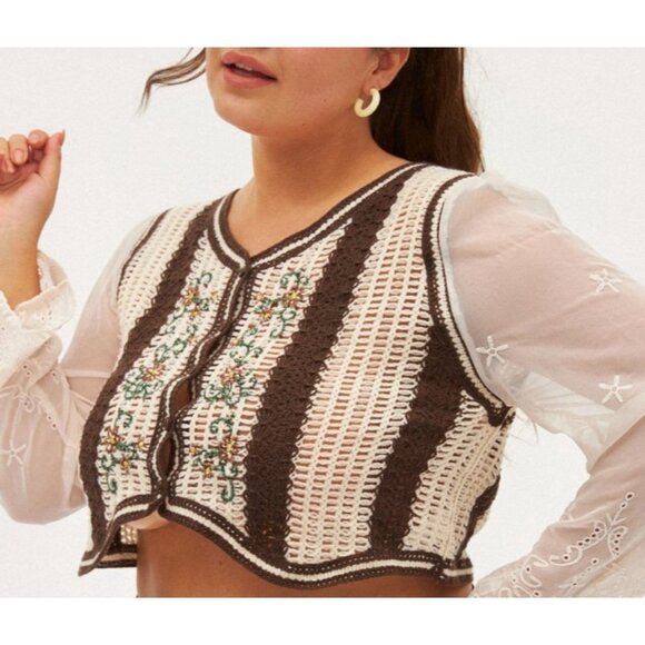 Cider Crochet Embroidered Sheer Sleeve Crop Top Size 4XL Lace Boho - Picture 3 of 15